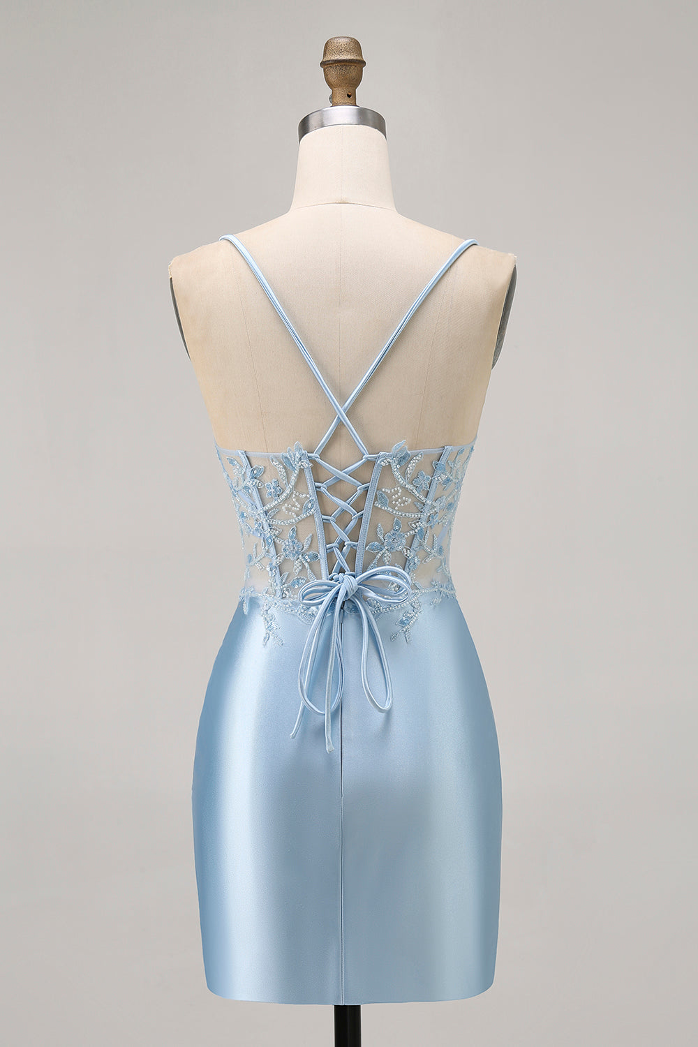 Sparkly Blue Satin Tight Short Corset Homecoming Dress with Lace