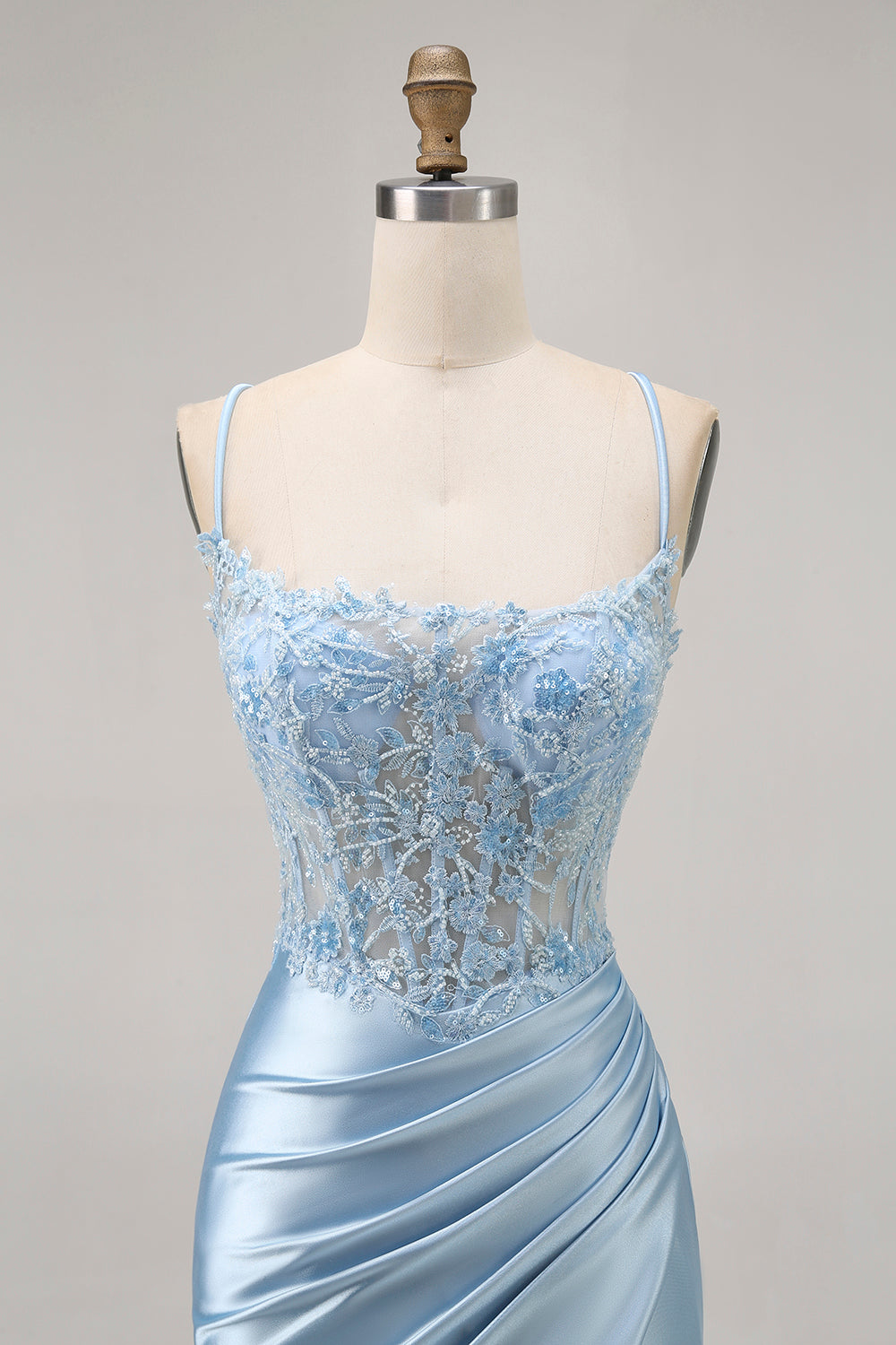 Sparkly Blue Satin Tight Short Corset Homecoming Dress with Lace
