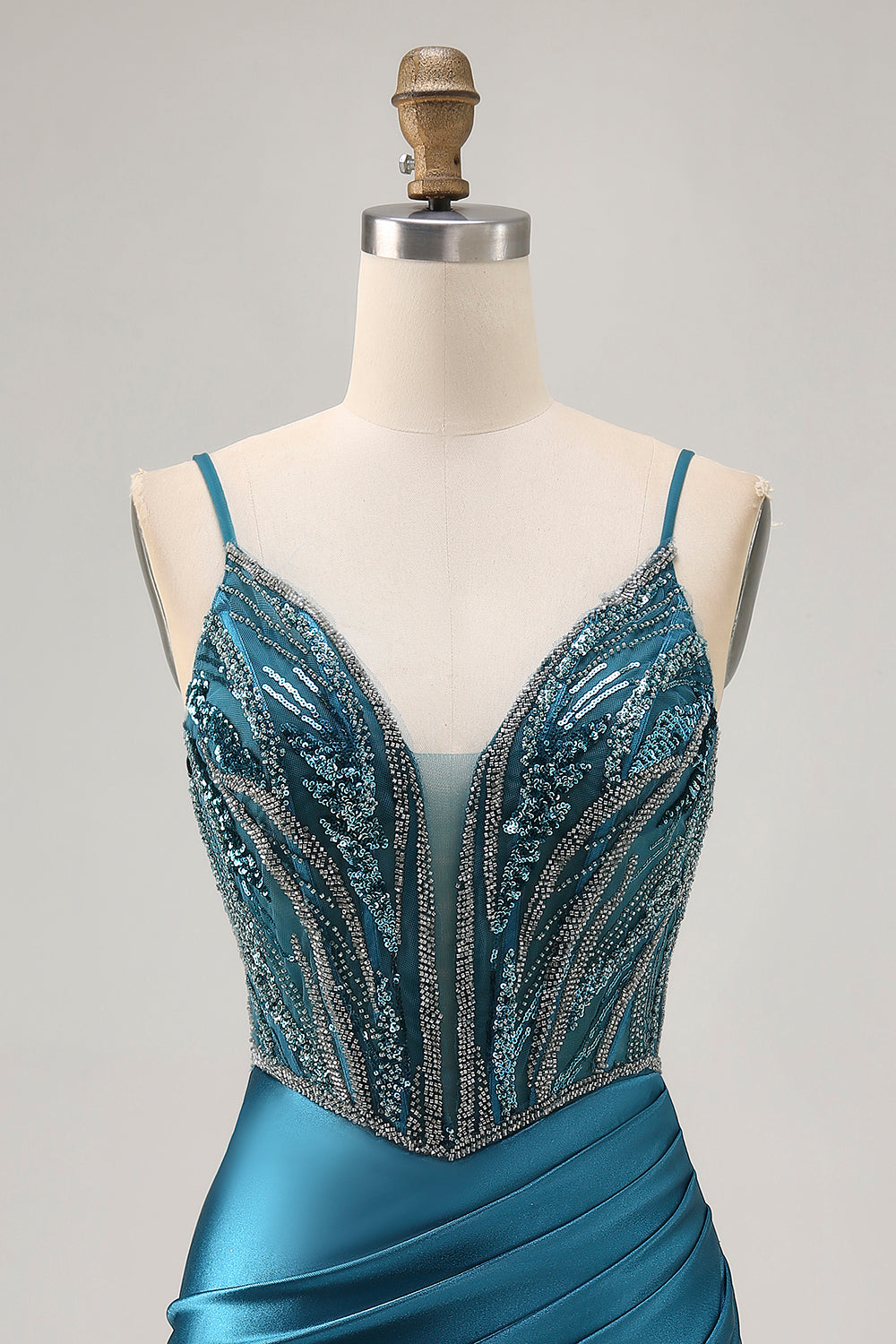 Sparkly Peacock Blue Short Tight Corset Homecoming Dress with Beading