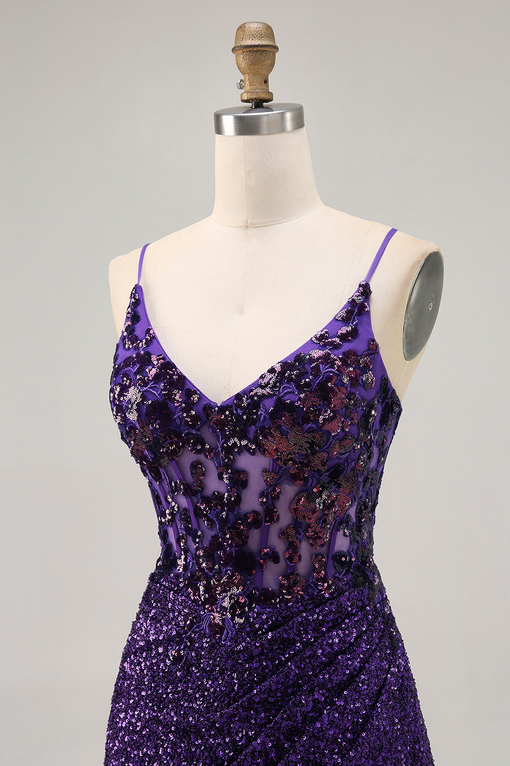 Sparkly Dark Purple Sequins Tight Short Corset Homecoming Dress