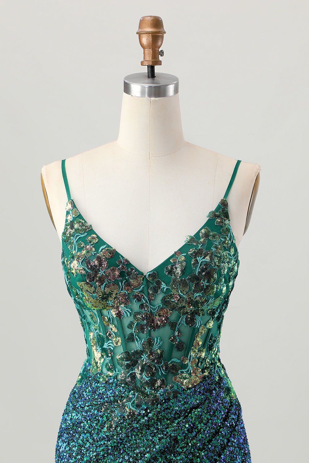 Sparkly Dark Green Tight Sequin Short Corset Homecoming Dress