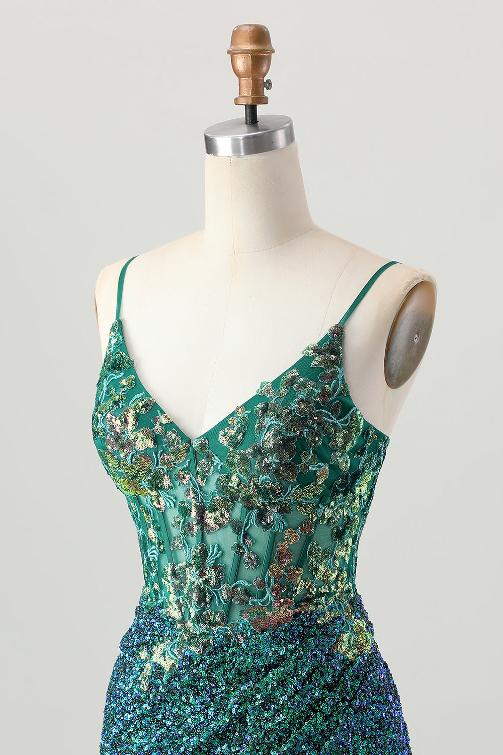 Sparkly Dark Green Tight Sequin Short Corset Homecoming Dress