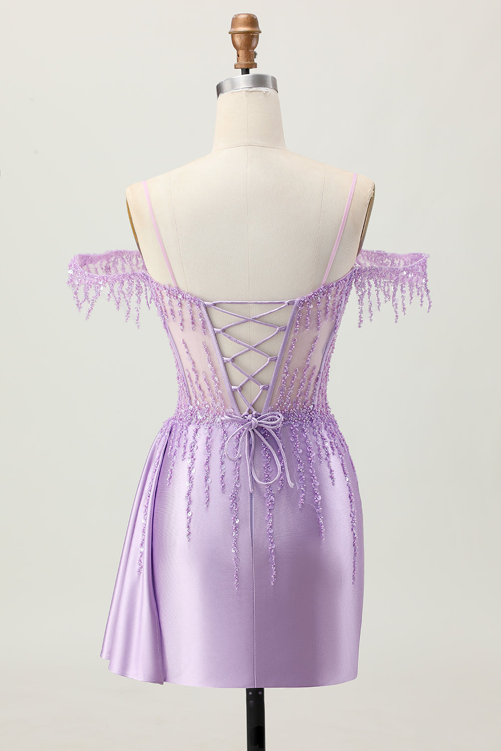 Sparkly Lilac Cold Shoulder Short Corset Homecoming Dress with Beading