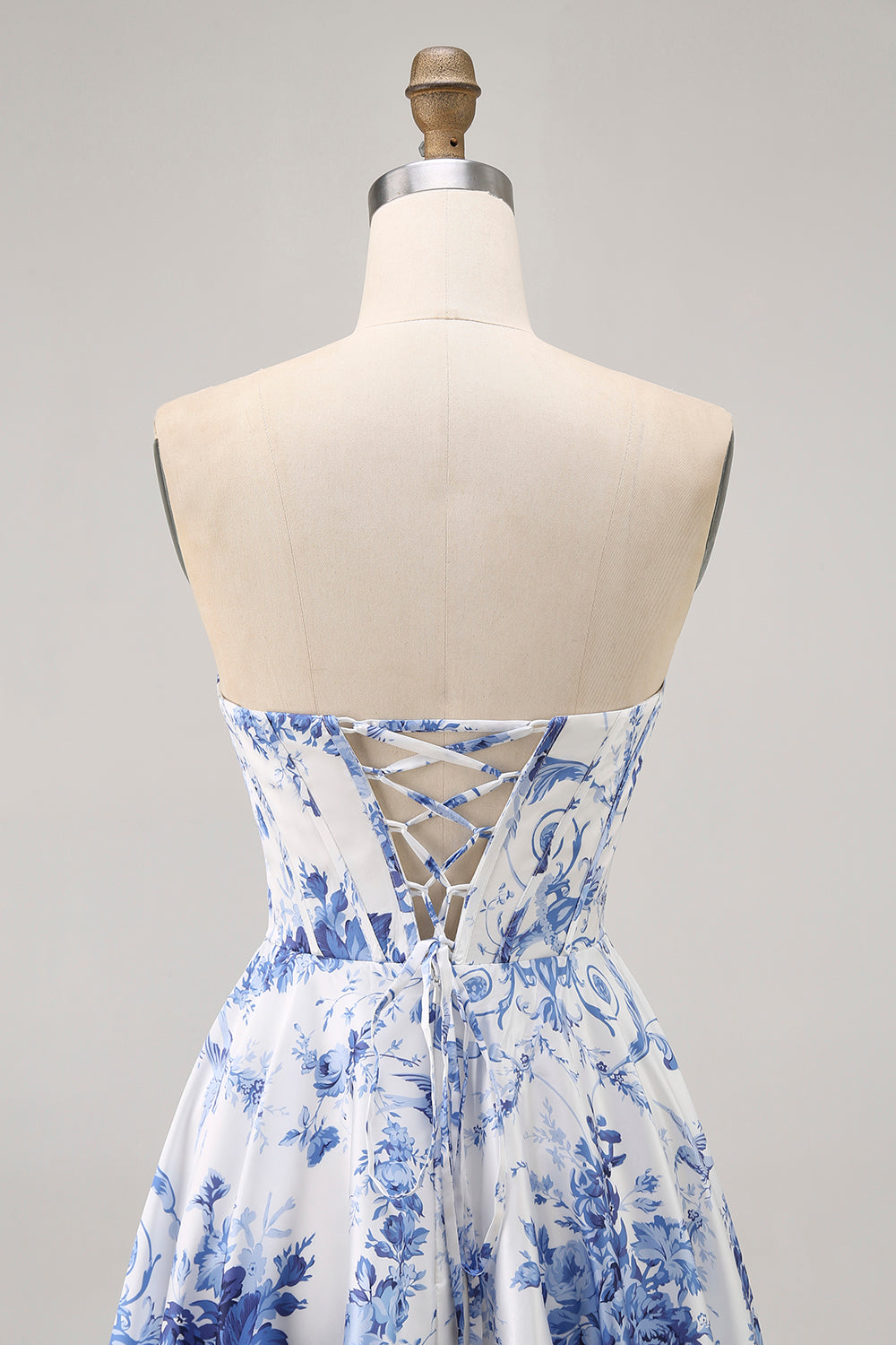 Floral White Blue Corset A Line Short Homecoming Dress