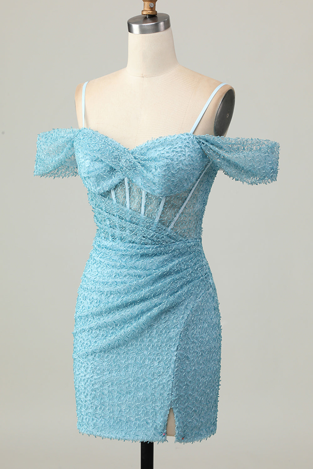 Sparkly Blue Tight Cold Shoulder Short Corset Homecoming Dress