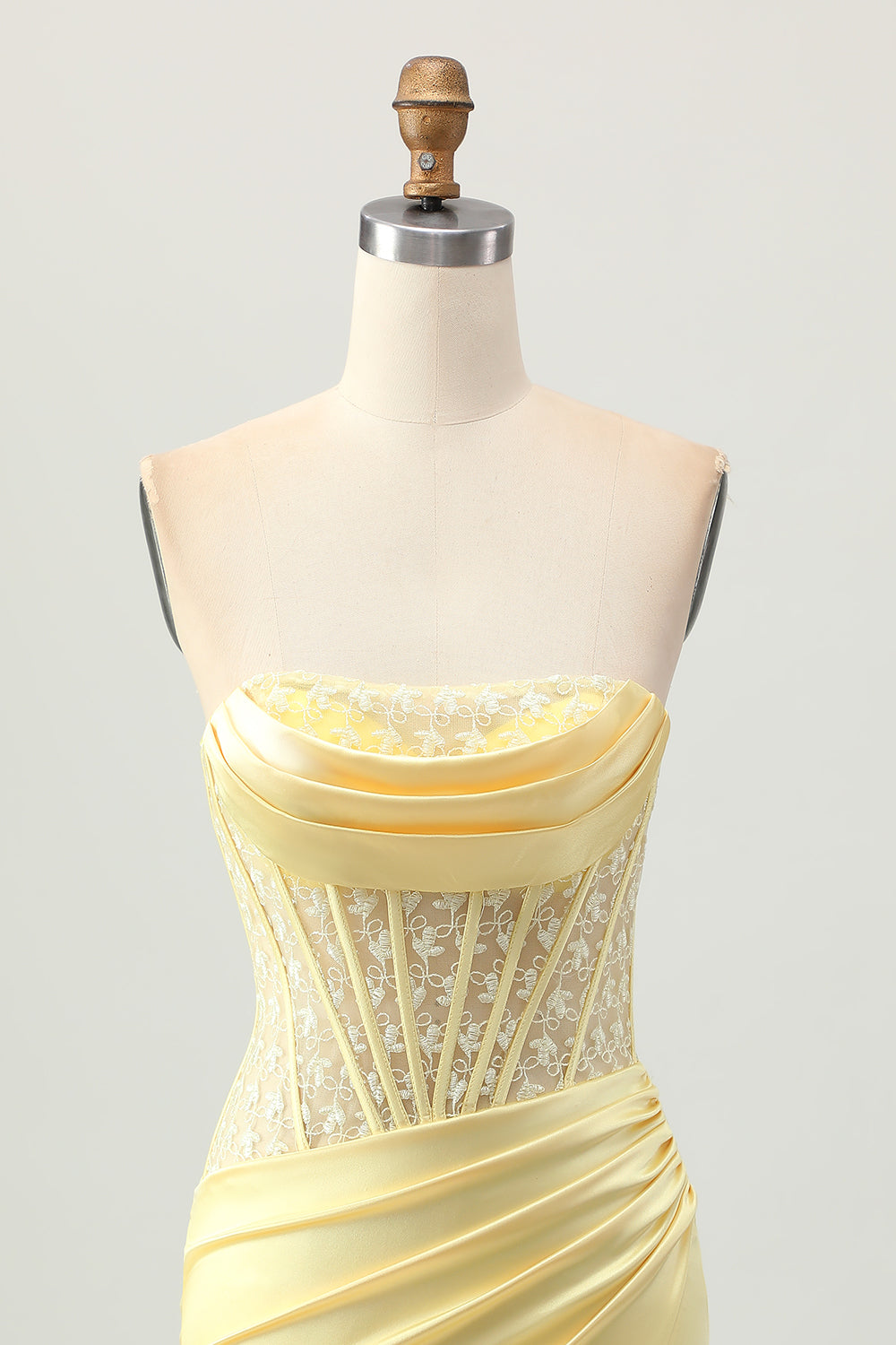 Yellow Tight Strapless Short Corset Homecoming Dress with Lace