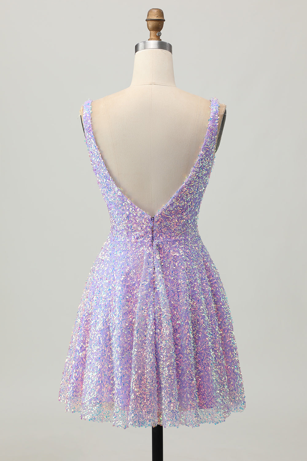 Sparkly Lilac V-Neck Short Sequin Homecoming Dress