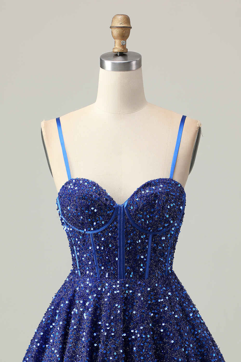 Sparkly Dark Blue Sequin A Line Short Corset Homecoming Dress