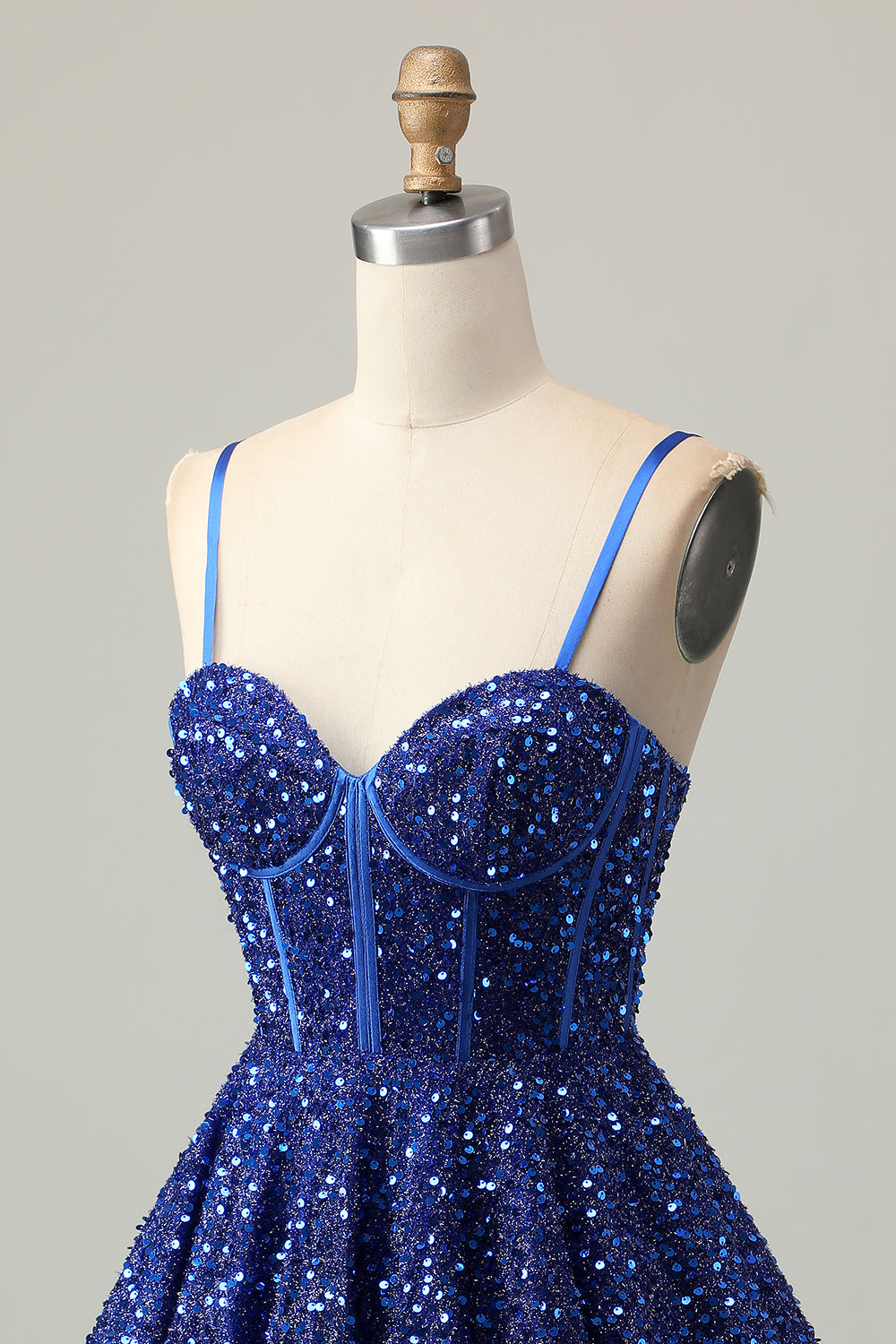 Sparkly Dark Blue Sequin A Line Short Corset Homecoming Dress