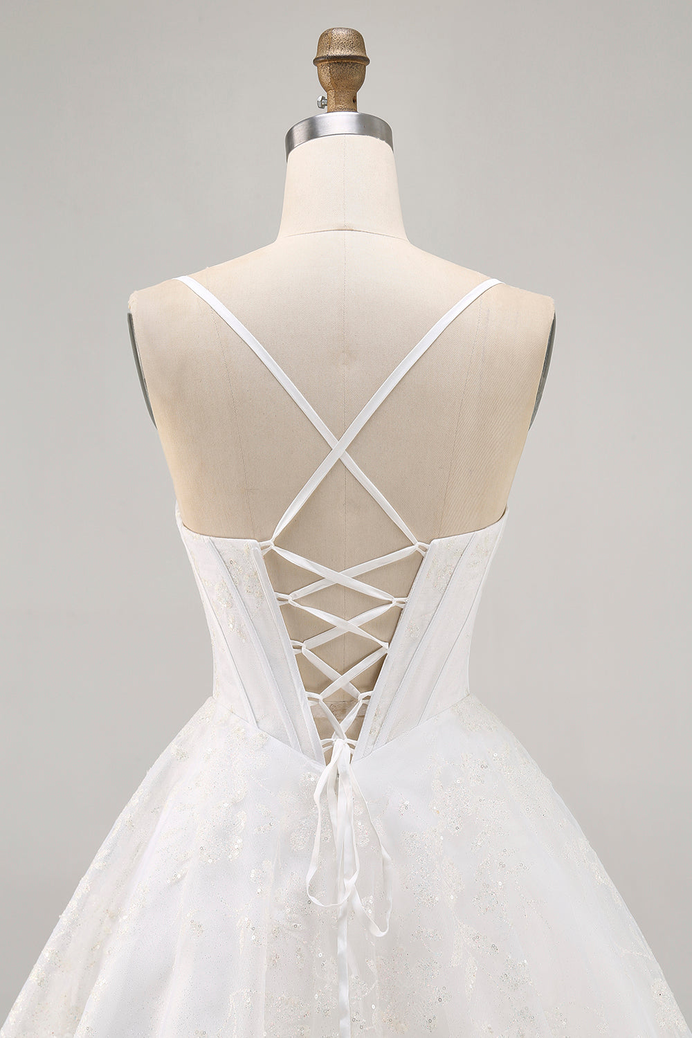 White A Line Spaghetti Straps Short Corset Homecoming Dress with Lace