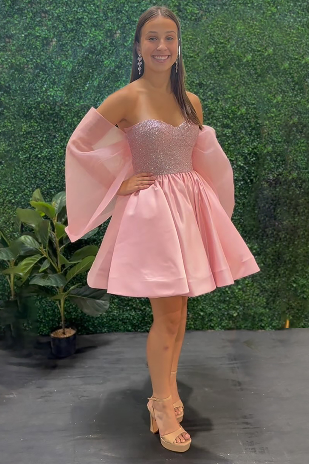 Sparkly Sequin Pink A Line Short Homecoming Dress