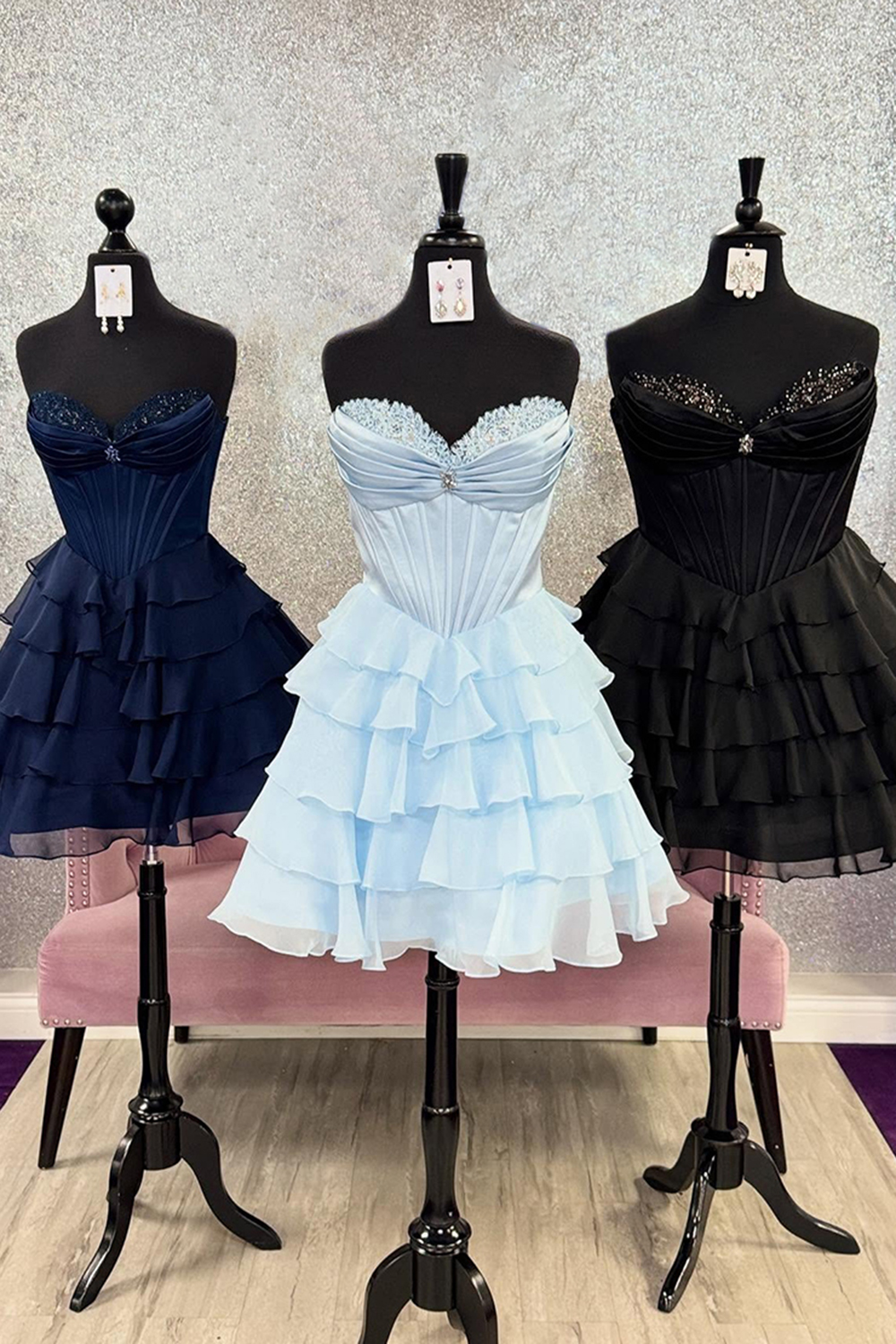 Sparkly Lavender Beaded A Line Tiered Short Corset Homecoming Dress