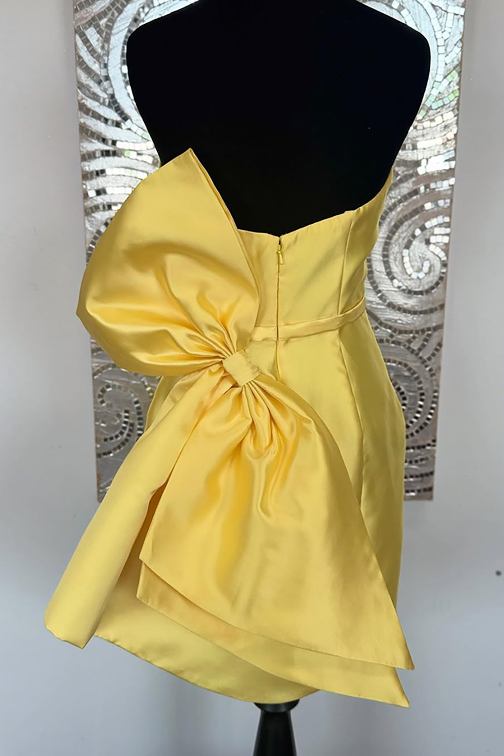 Yellow Satin Strapless Short Homecoming Dress with Bow