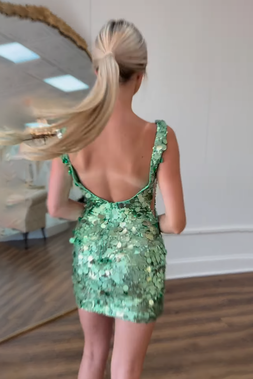 Sparkly Green V-Neck Sequin Tight Short Homecoming Dress
