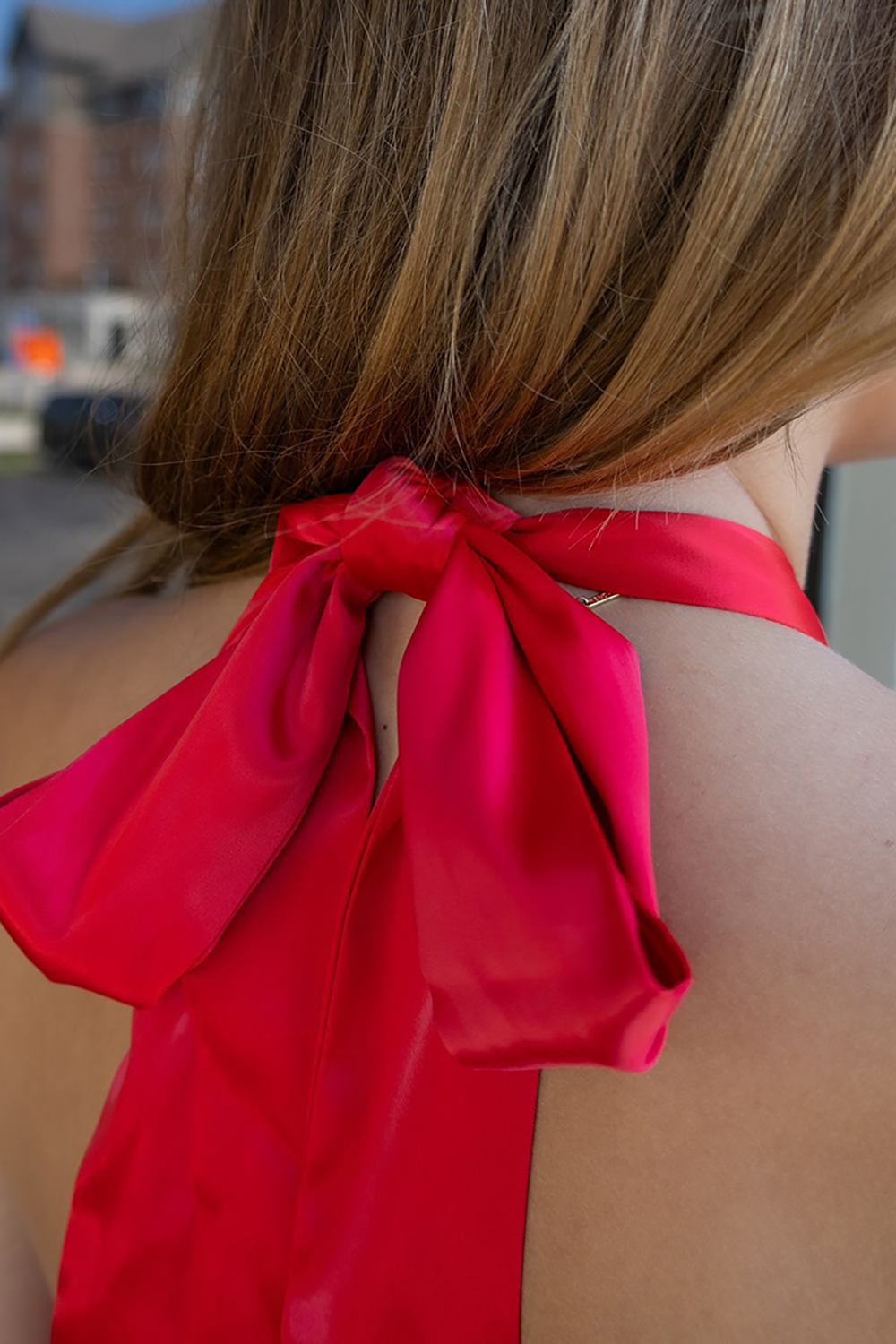 Red A Line Satin Halter Short Homecoming Dress