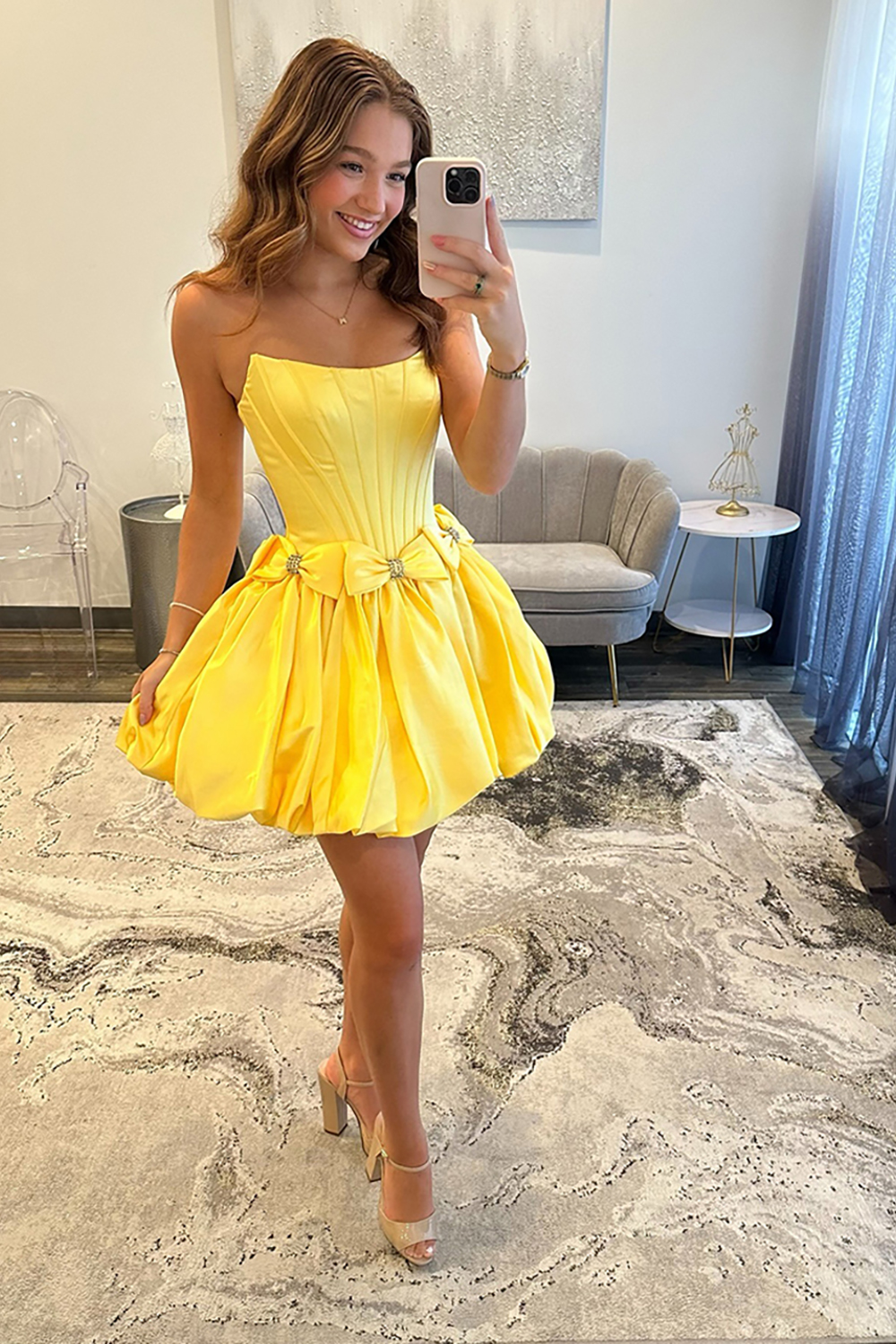 Sparkly Red Strapless Satin Short Corset Homecoming Dress with Bow