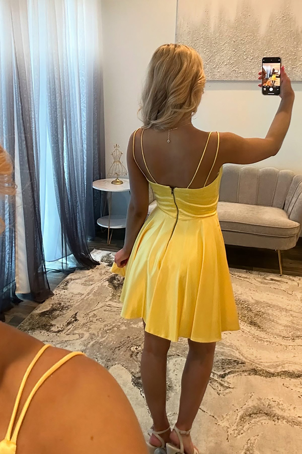 Simple Yellow Satin A Line Short Corset Homecoming Dress