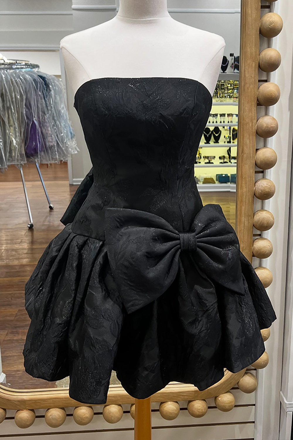 Black Strapless A Line Short Homecoming Dress with Bow