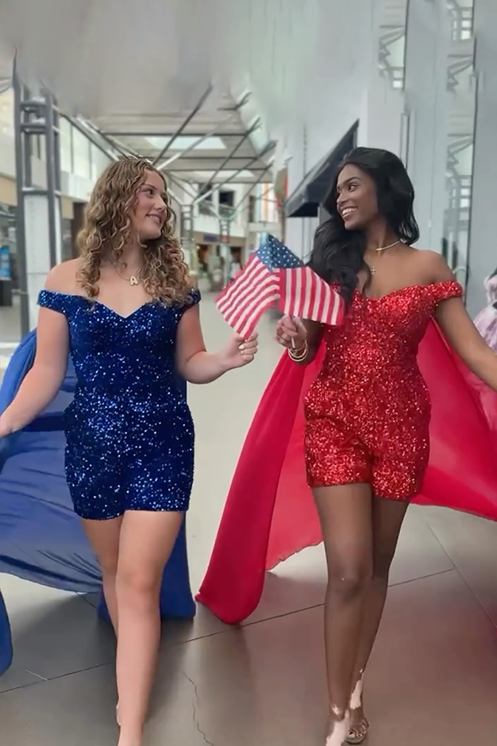 Sparkly Red Sequin Tight Short Homecoming Jumpsuits with Cape