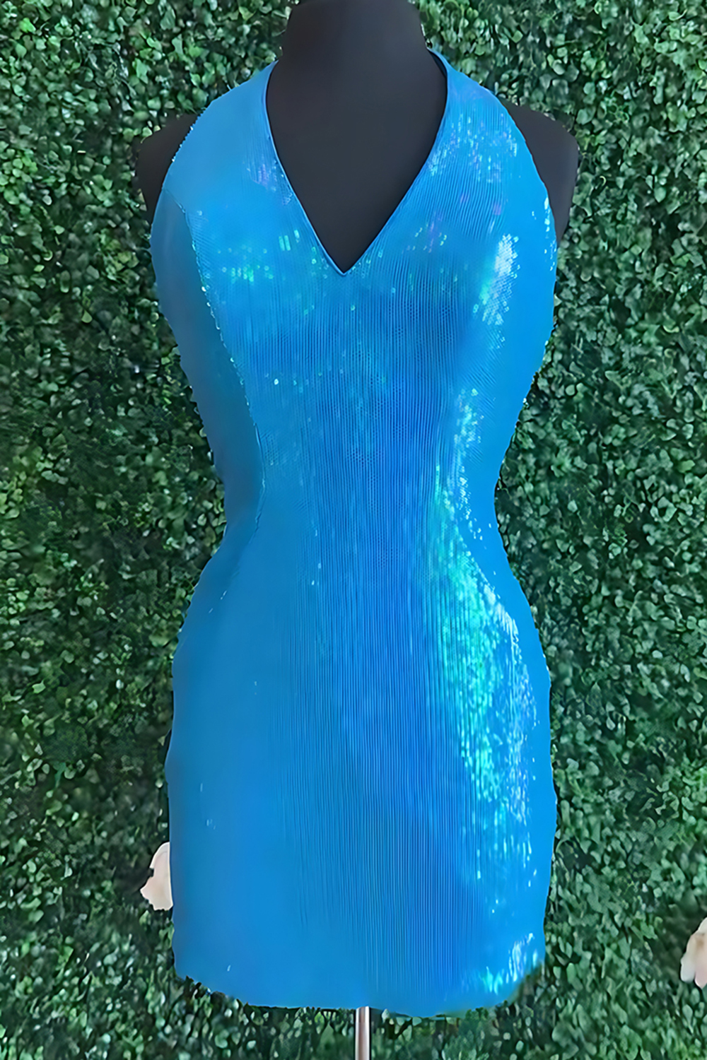 Sparkly Blue Bodycon Halter Short Corset Homecoming Dress with Detachable Cape