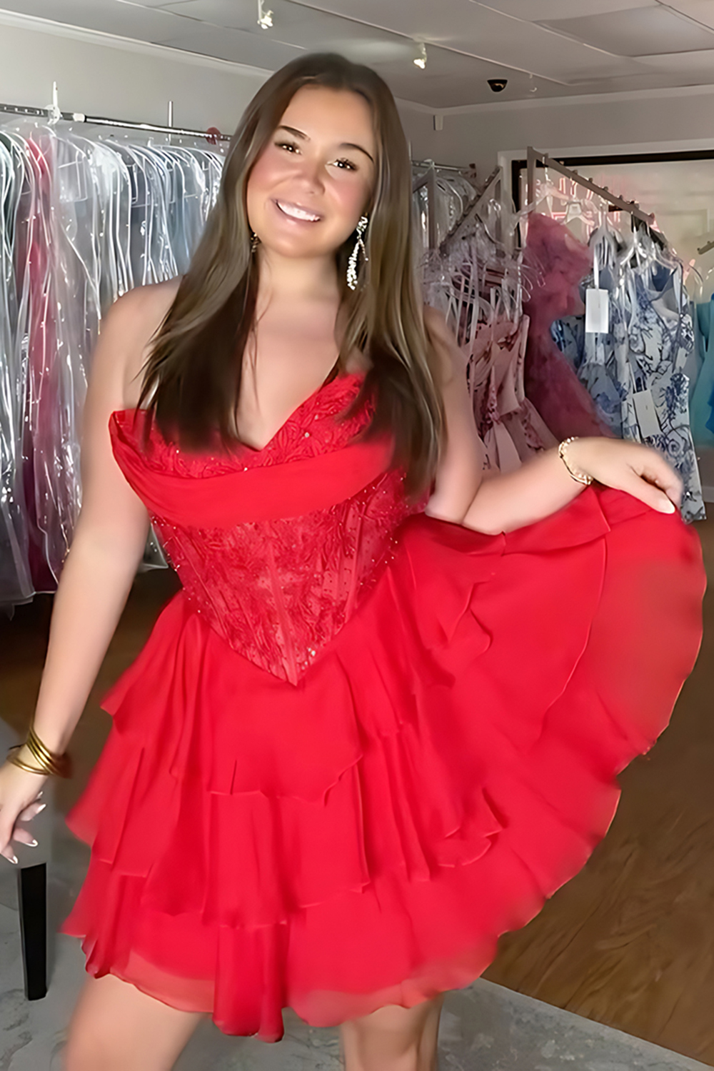 Sparkly Light Blue A Line Tiered Short Corset Homecoming Dress with Appliques