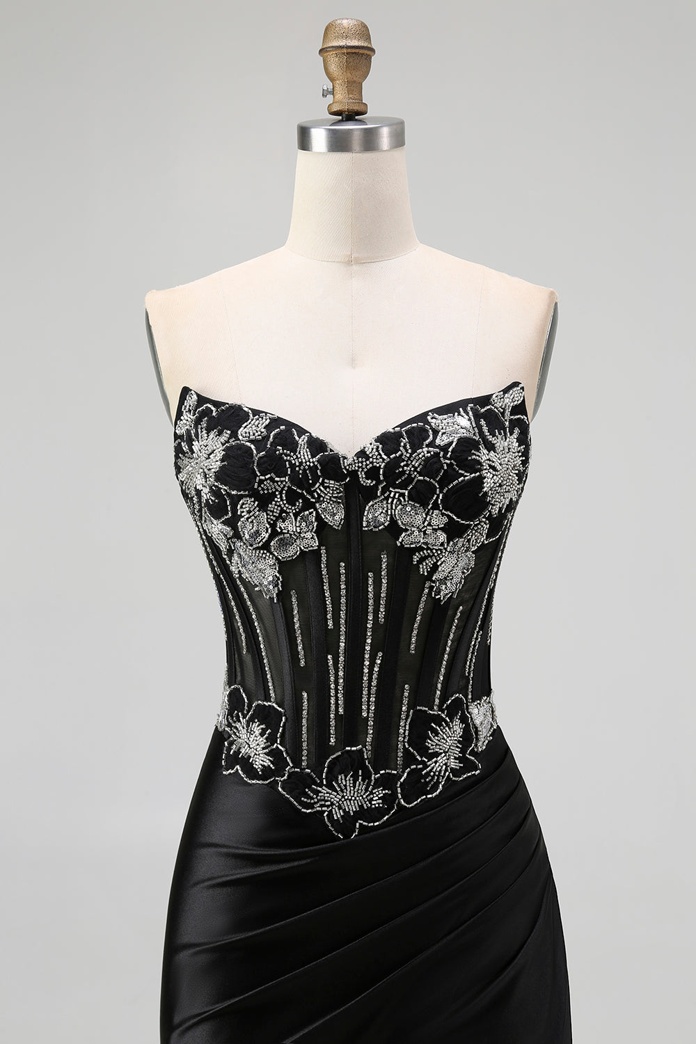 Sparkly Black Beaded Corset Long Mermaid Prom Dress with Slit