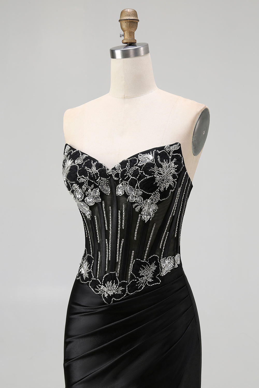 Sparkly Black Beaded Corset Long Mermaid Prom Dress with Slit