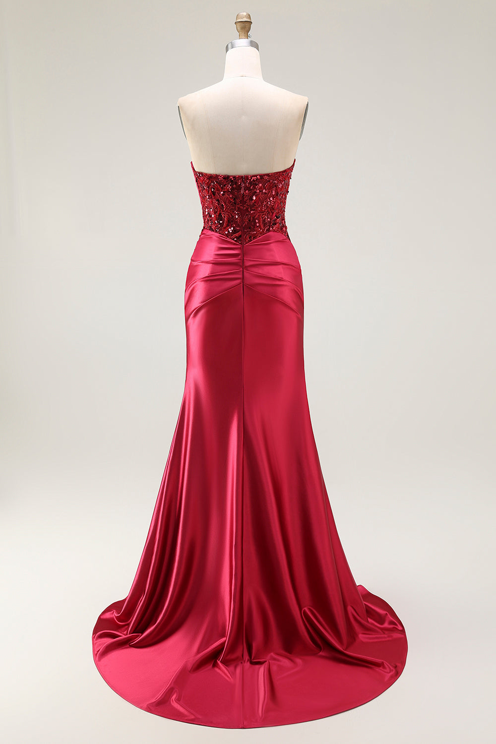 Sparkly Red Sweetheart Satin Long Mermaid Prom Dress with Sequins