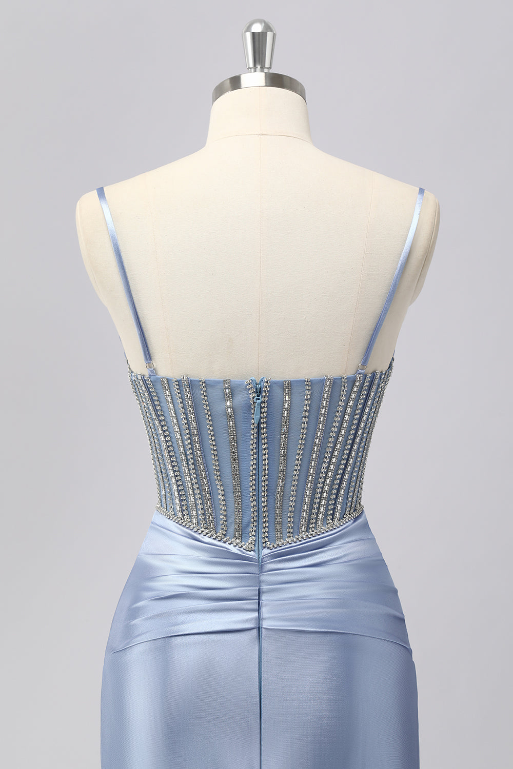 Sparkly Grey Blue Corset Mermaid Long Beaded Prom Dress