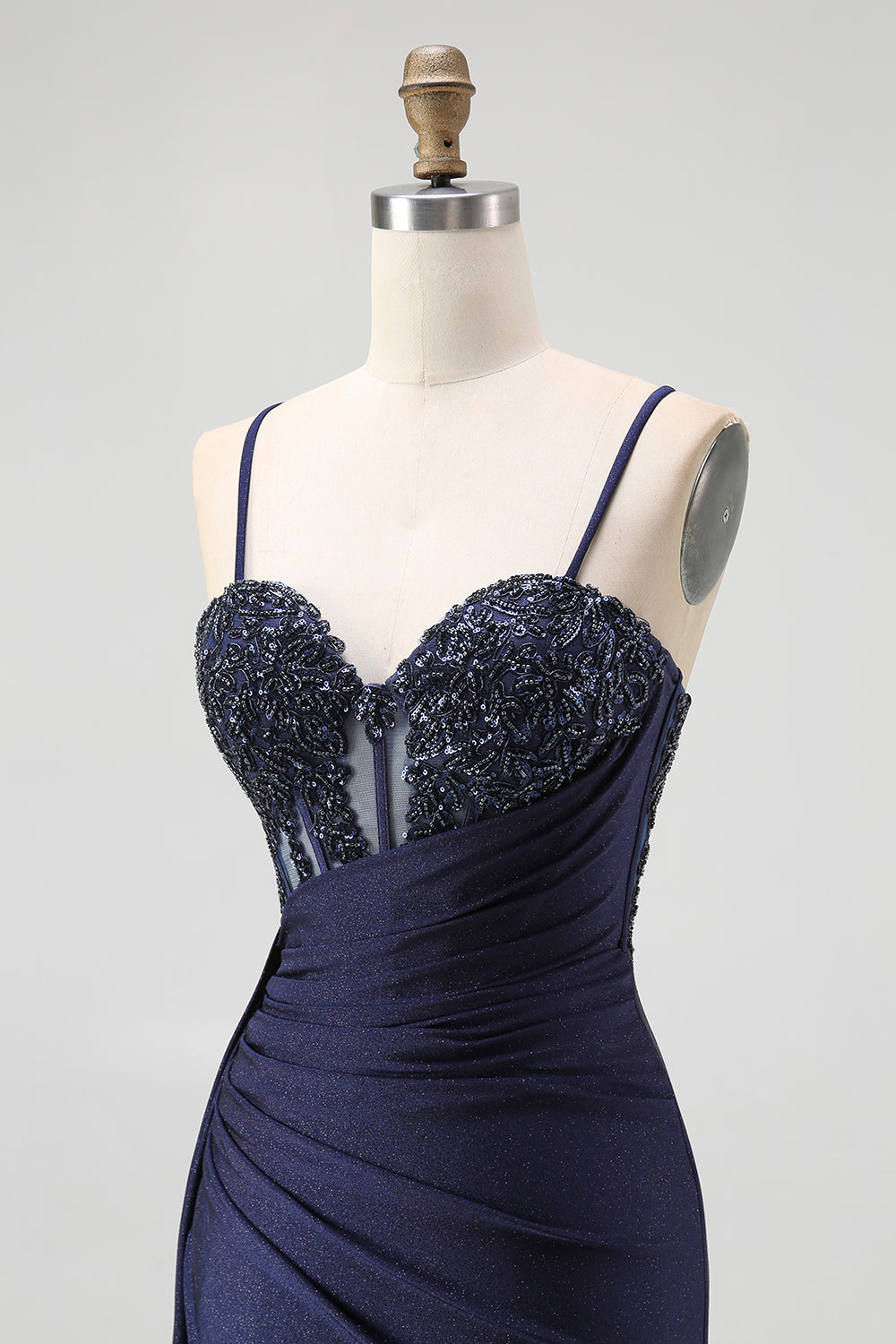 Glitter Burgundy Mermaid Spaghetti Straps Long Corset Prom Dress with Beading