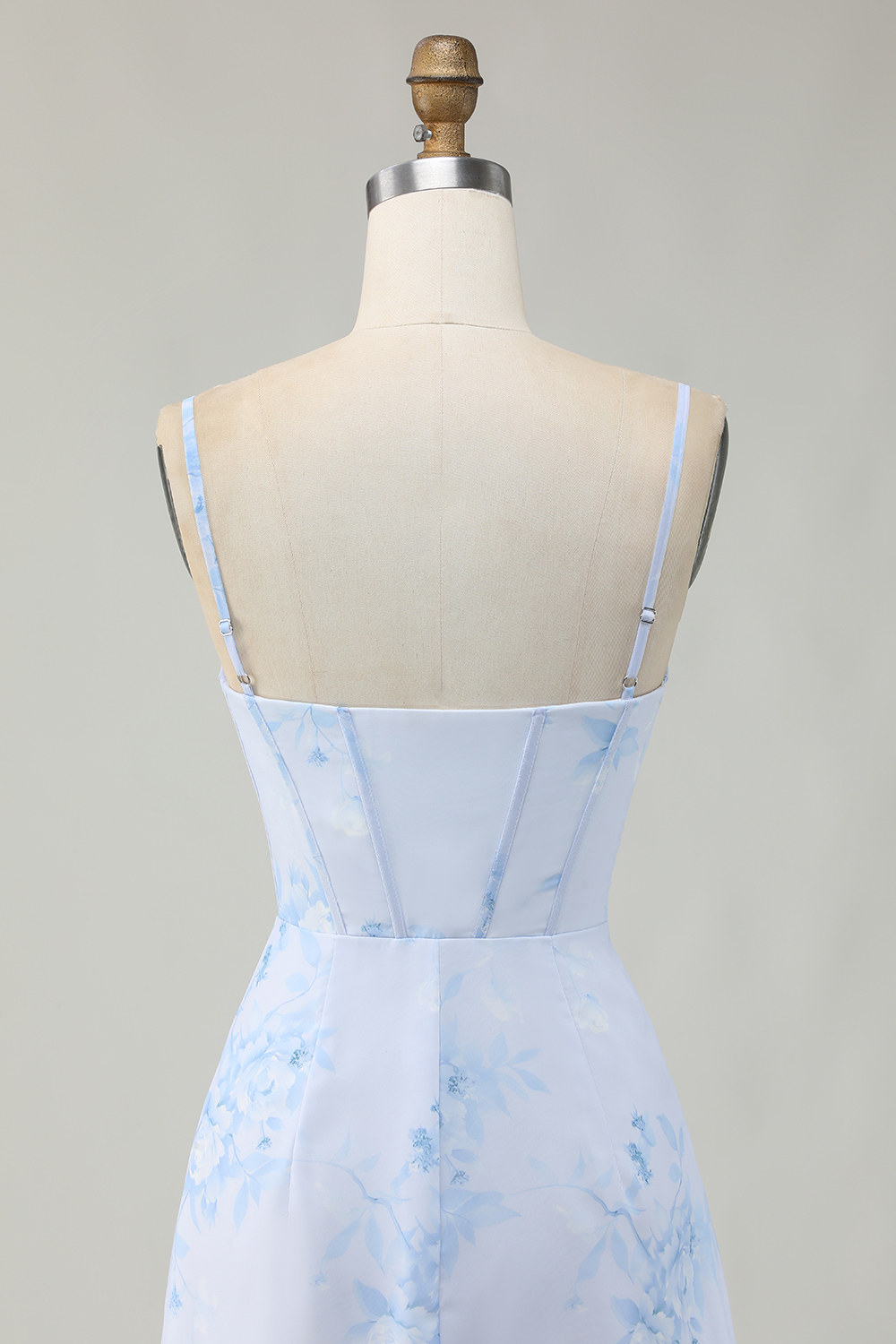 Floral Light Blue Ruched Tight Short Corset Homecoming Dress