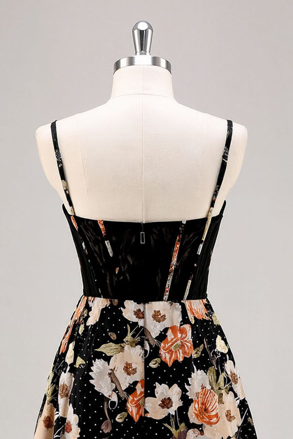 Sparkly Black Corset Short Floral Homecoming Dress with Beading