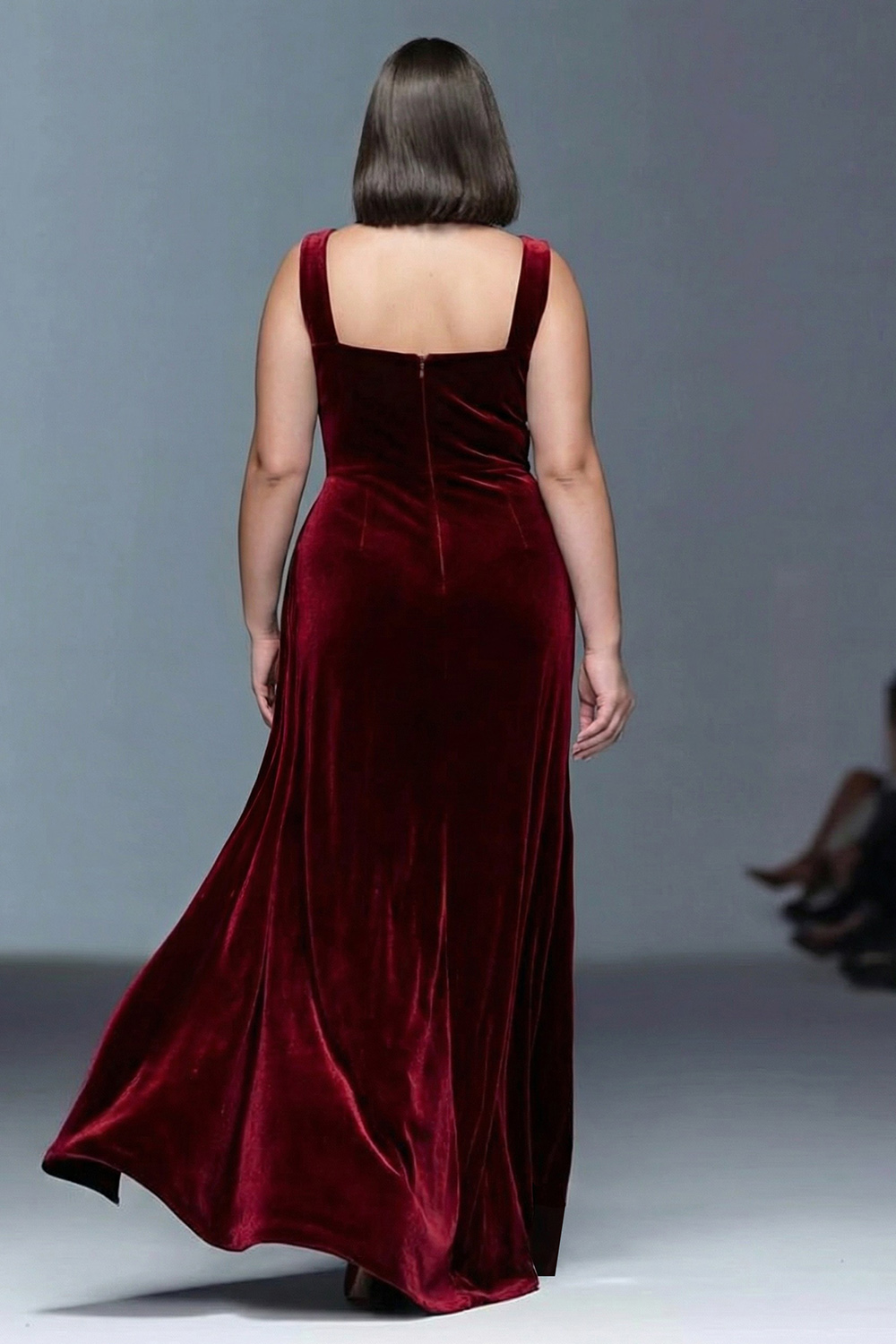 Burgundy Velvet Sheath Ruched Long Holiday Party Dress with Slit