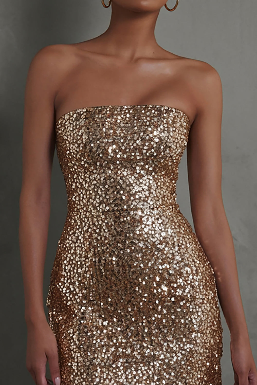 Sparkly Gold Strapless Sequin Short Tight Cocktail Dress