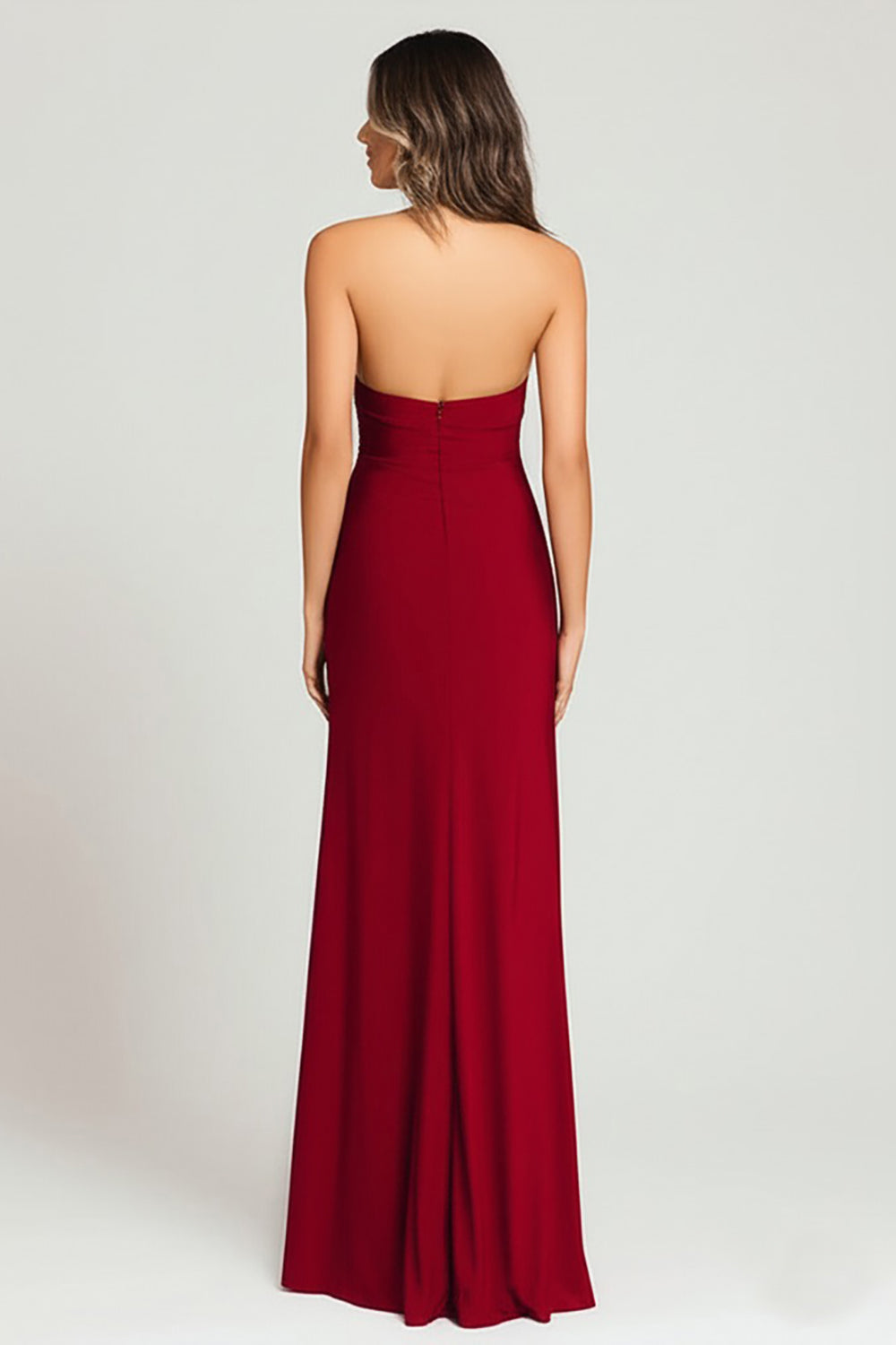 Elegant Burgundy Sheath Halter Long Formal Dress with Slit