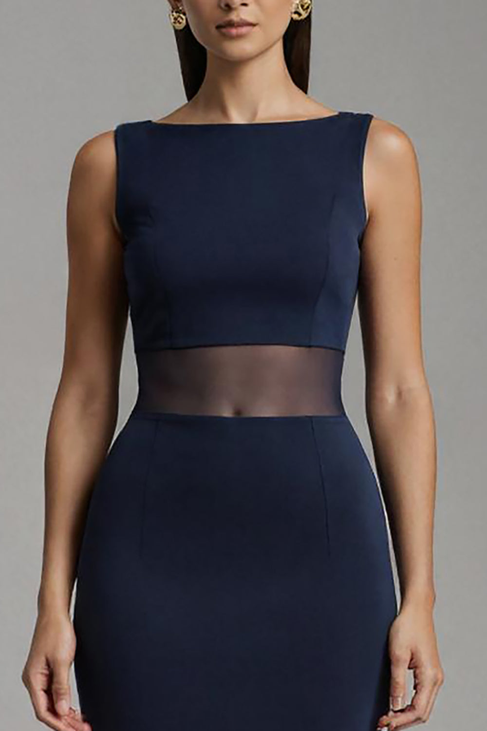 Simple Navy Boat Neck Mermaid Long Satin Formal Dress