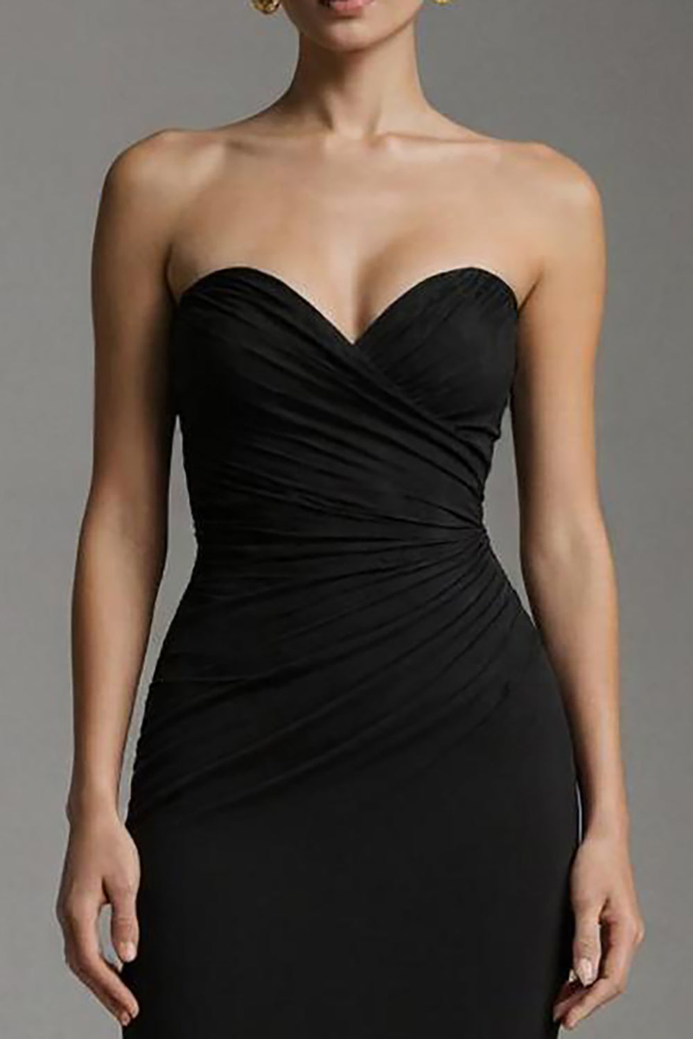 Black Sweetheart Ruched Mermaid Long Formal Dress with Ruffles