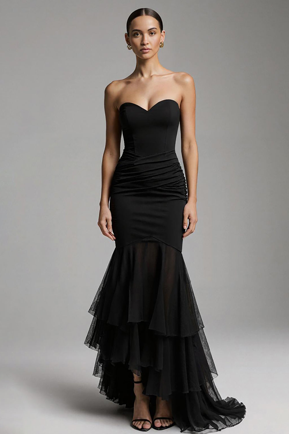Black Mermaid Sweetheart Long Formal Dress with Ruffles