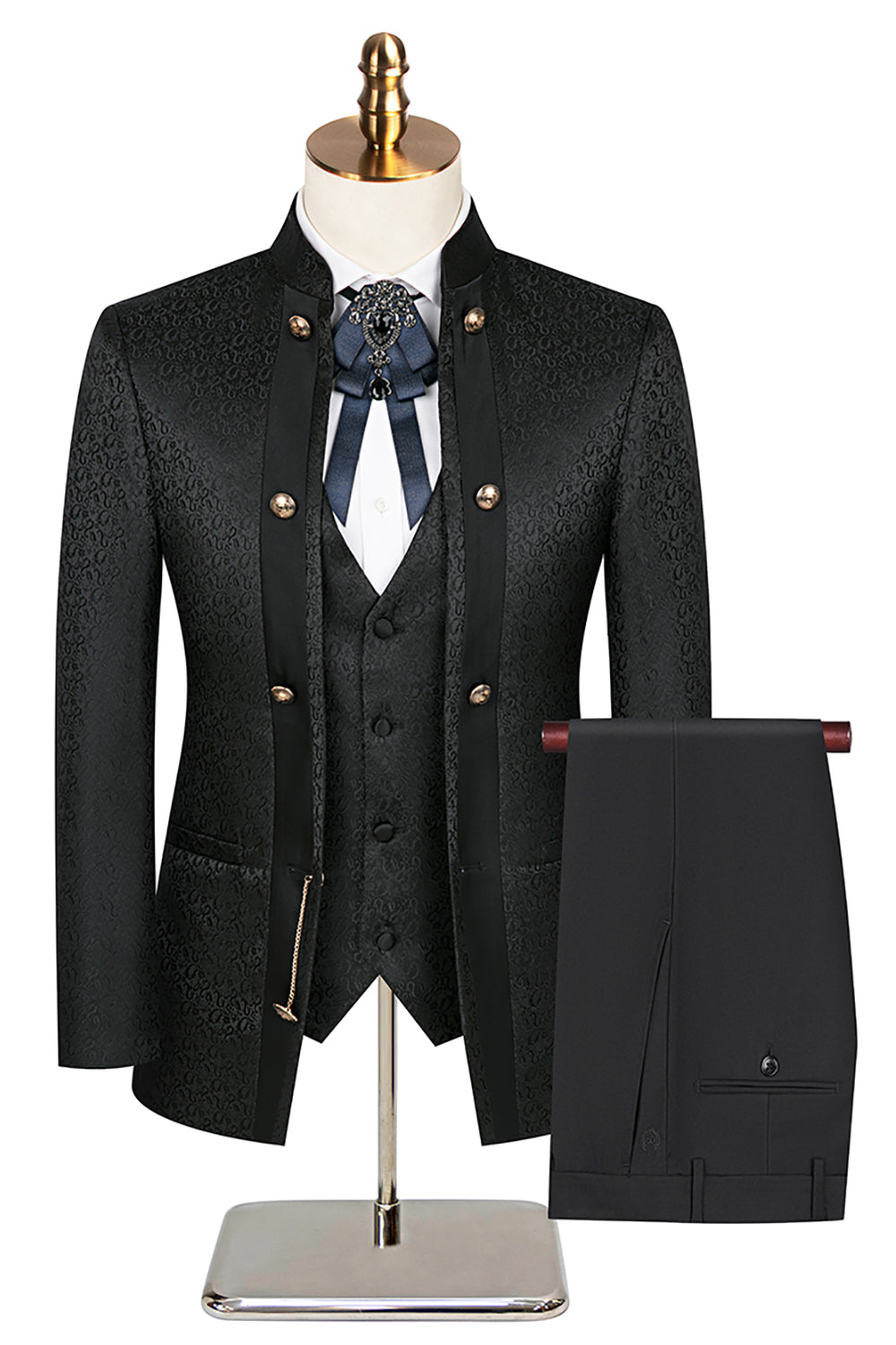 Khaki 3 Piece Double Breasted Jacquard Prom Homecoming Men's Suits