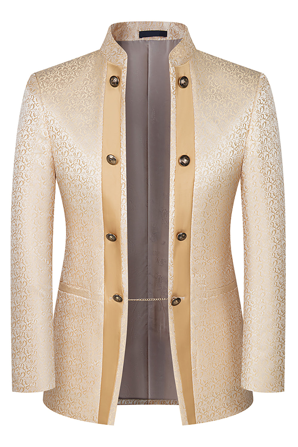 Khaki 3 Piece Double Breasted Jacquard Prom Homecoming Men's Suits