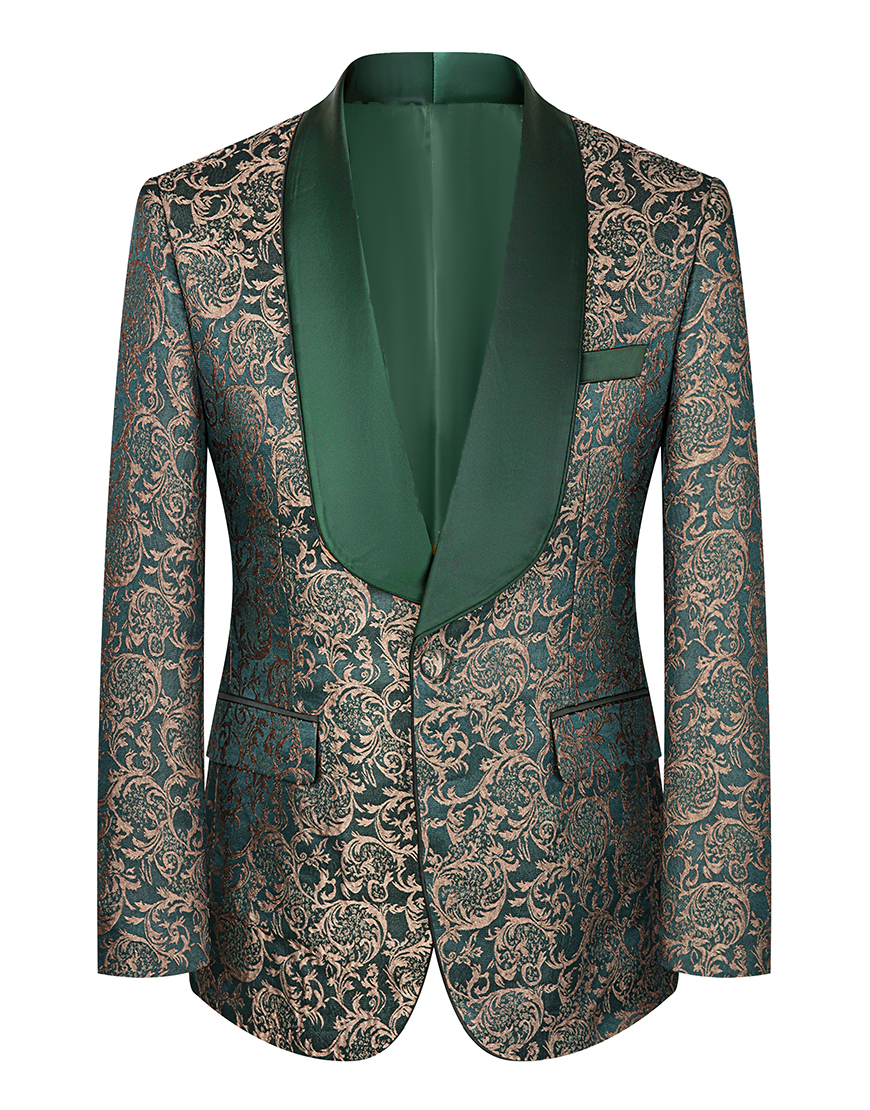 Dark Green 3 Piece Jacquard Shawl Lapel Prom Homecoming Men's Suits