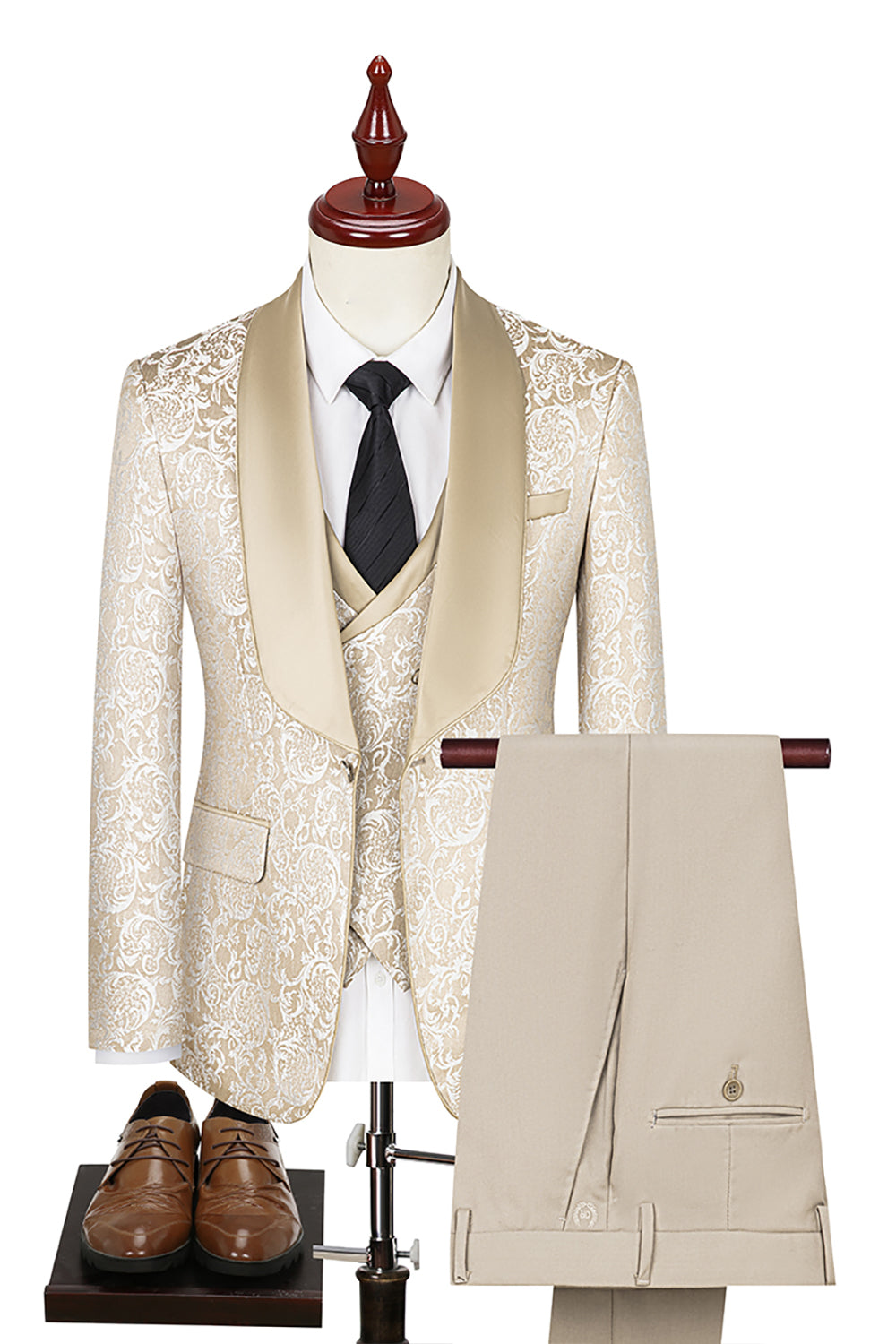 Dark Green 3 Piece Jacquard Shawl Lapel Prom Homecoming Men's Suits