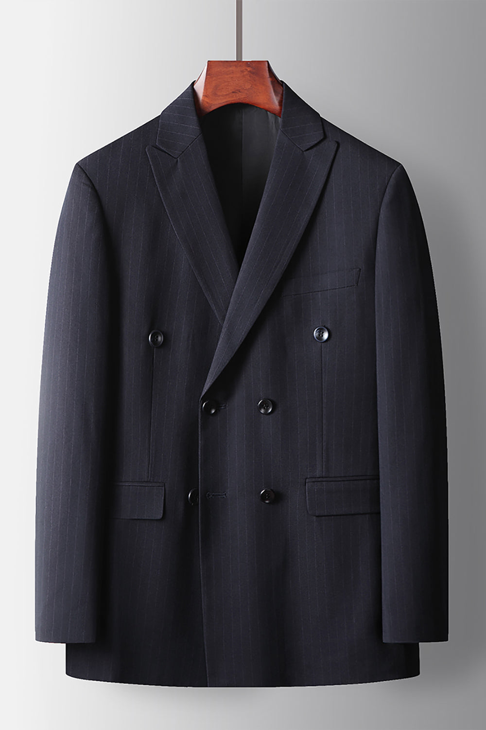 Navy Peak Lapel 2 Piece Striped Prom Homecoming Men's Suits