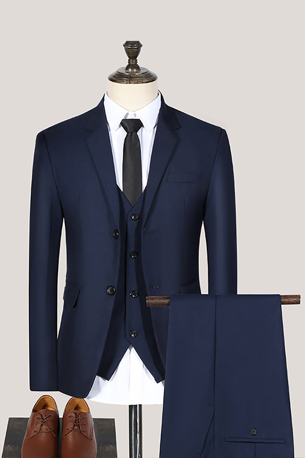 Black 3 Piece Notched Lapel Solid Prom Homecoming Men's Suits