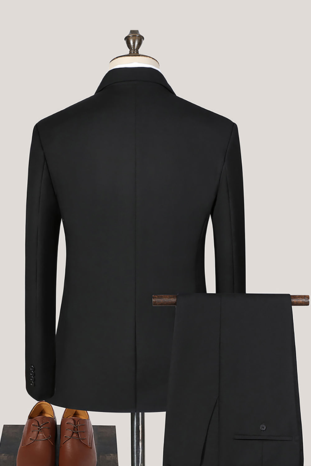 Black 3 Piece Notched Lape Solid Prom Homecoming Men's Suits