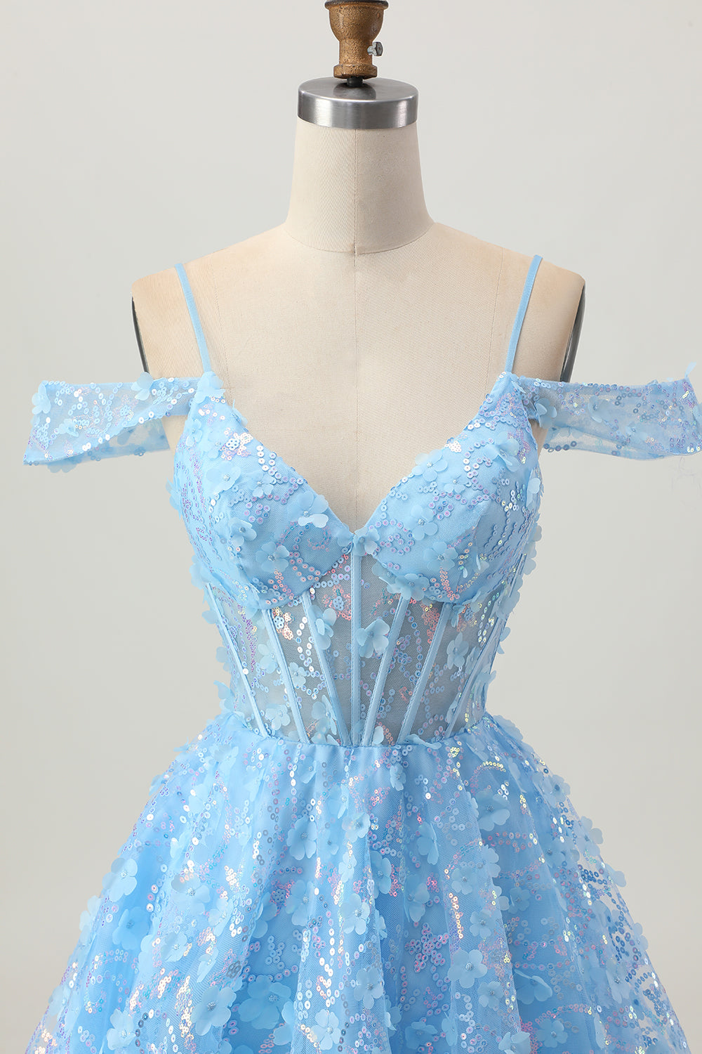 Floral Blue A Line Short Corset Homecoming Dress with Sequins