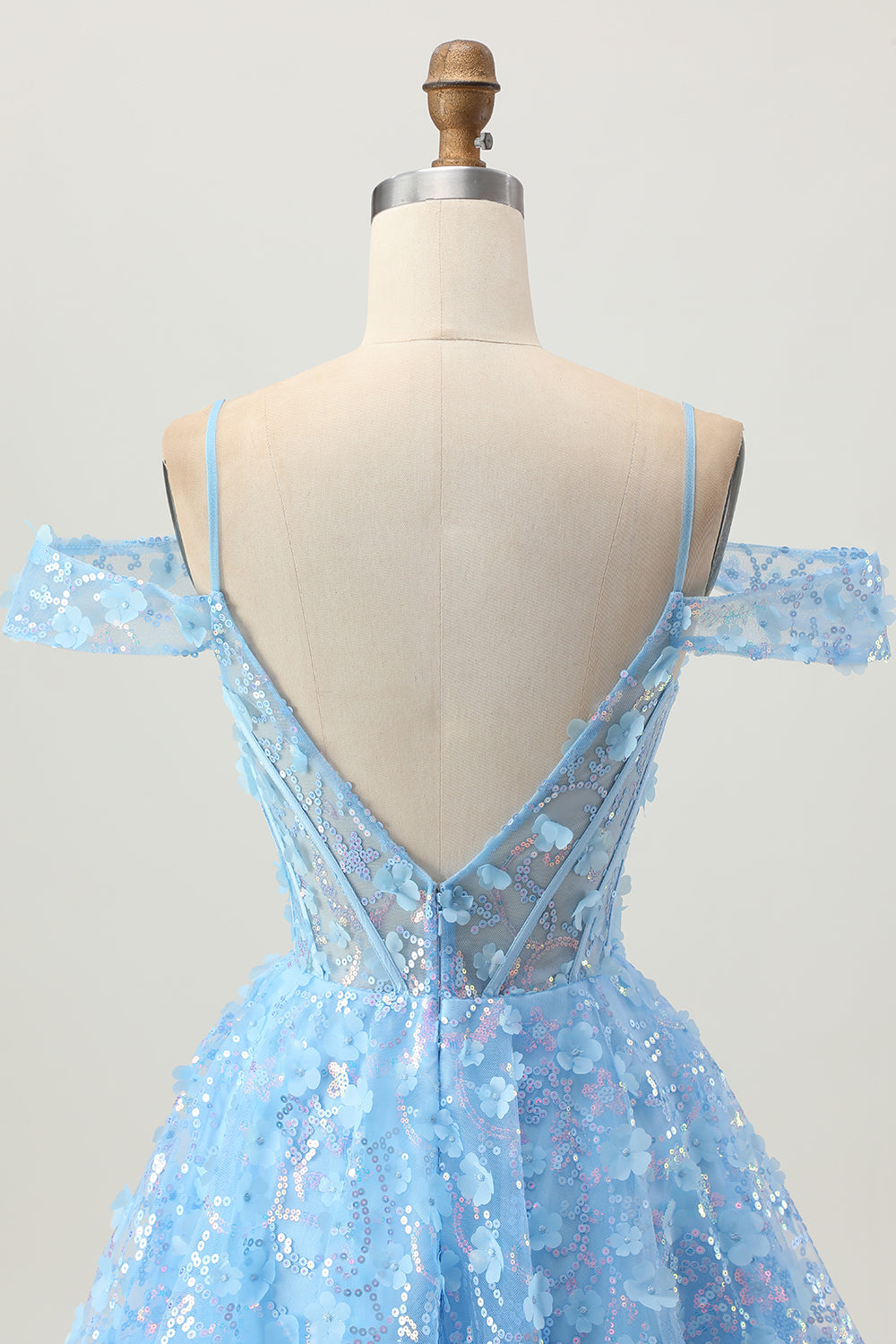 Floral Blue A Line Short Corset Homecoming Dress with Sequins