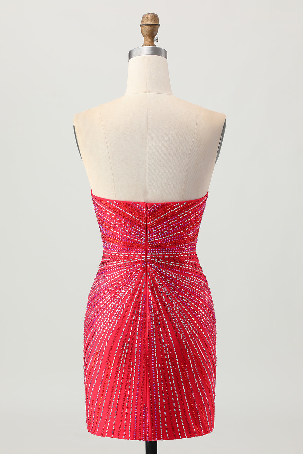 Sparkly Red Tight Short Beaded Homecoming Dress with Slit