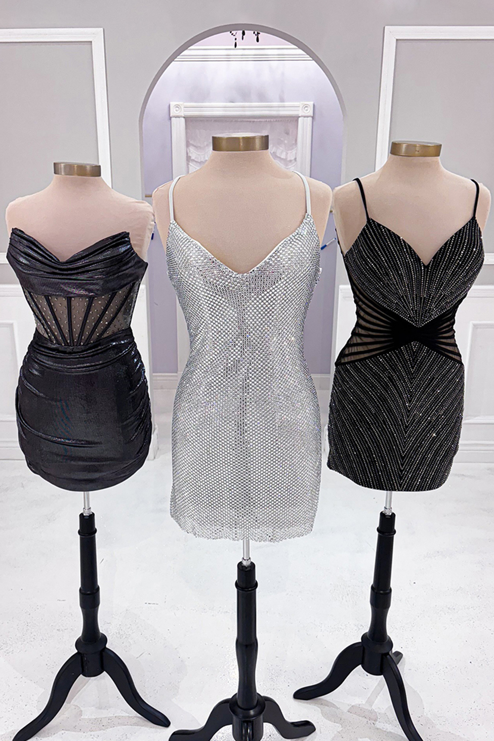 Black Satin Bodycon Ruched Short Corset Homecoming Dress with Beading