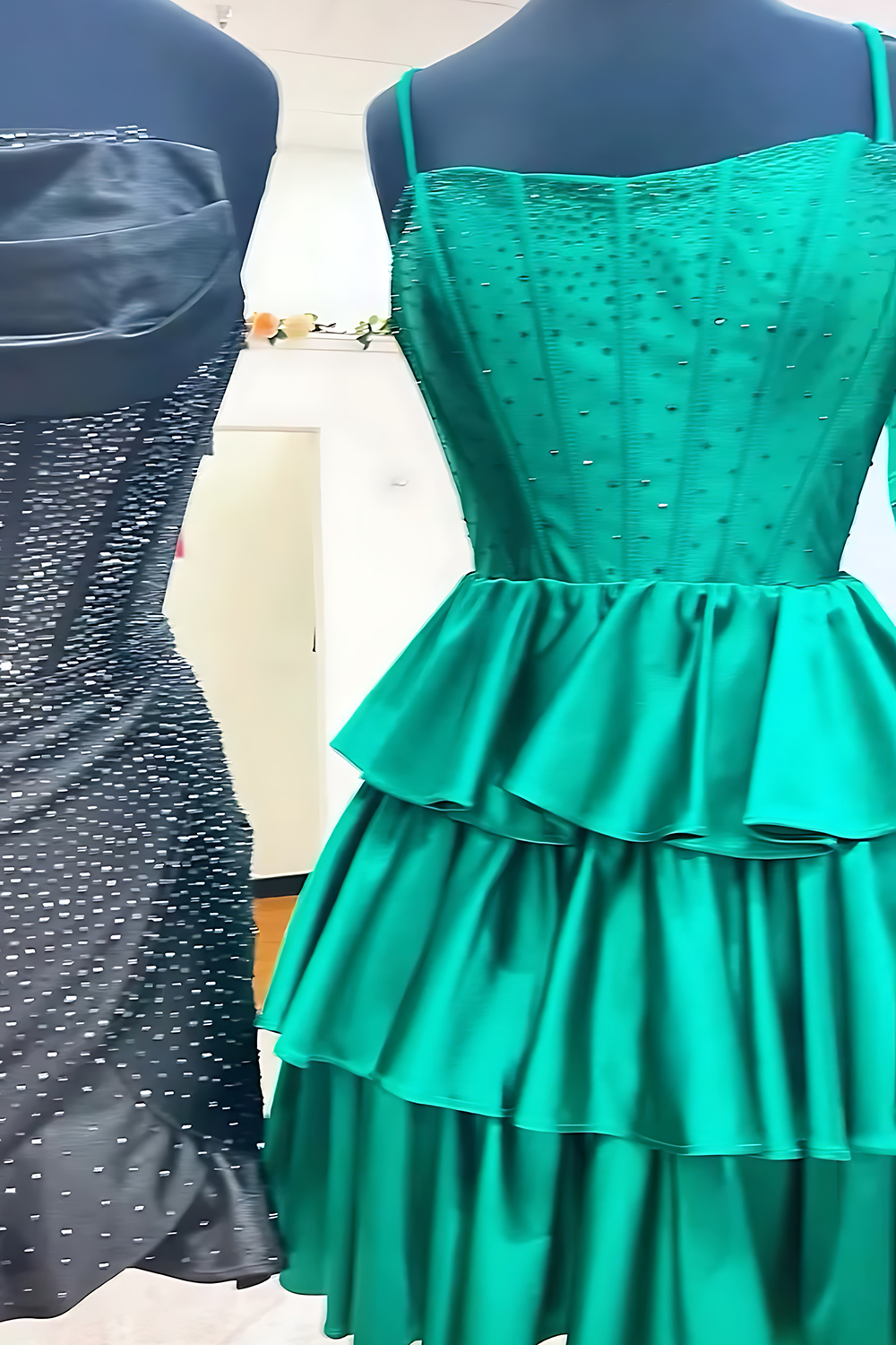 Green Satin Ruffled A-Line Corset Short Homecoming Dress with Beading